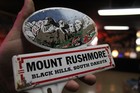 Rare 1950s Mount Rushmore Black Hills  Dakota Stamped Painted Metal Topper Sign