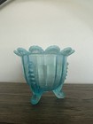 Northwood Klondyke Fluted Scrolls Blue Opalescent 3 Footed Rose Bowl Eapg 1890s