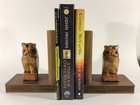 Vintage Hard Carved Wooden Owl Rustic Bookends With Glass Eyes Mcm Kitsch