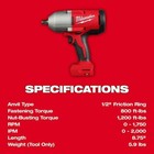 Milwaukee M18 18v Brushless 1 2 In Impact Wrench 800 Ft-lbs Friction Ring