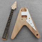 Diy Fly V Guitar Kit Solid Mahogany Body Neck Set Neck Bone Nut Gd Hardware