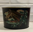 Vtg 1953 Equestrian Toleware Black Tin Desk Letter Can Horse Head Stable Painted