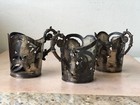 Trio Of Antique Or Vtg Art Nouveau Style Silverplate Tea-glass Holders W glasses