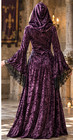 Renaissance Costume Dress - Medieval Hooded Gown - Purple Velvet-look Dress Sz L