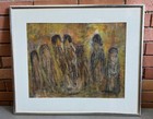 Vintage Mcm Figural Watercolor Painting Mid Century Modern Art Signed Wallens