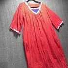 Vintage 70s Violette Medium Grannycore House Dress Mumu Red Embroidered Pockets