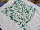 Vintage Woven Swiss Cotton Handkerchief Lavish Hand Embroidered Green Monogram J