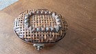 Oval Woven Wicker   Wood Storage Basket W  Lid  Metal Latch  Brown Rustic