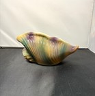 Vintage Ceramic Conch Shell Planter Blue Yellow Glaze Beach Decor 1960 s Sku9
