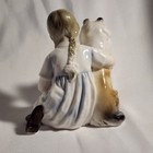 Vtg Girl And Collie Dog Porcelain Figurine Decor Japan 5 Inch Blue
