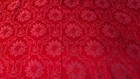 Holiday Red Tablecloth Linens 81  X 57  Poinsettia Scrollwork Fits Table For 6-8