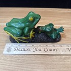 Vintage Cast Iron Mechanical Frog Coin Bank 2 Frogs Taiwan Working Yellow Green