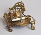 Nos Vintage Teleflora Ornate Solid Brass Footed Inkwell With Pen - Original Box