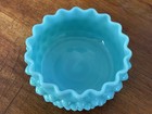 Awesome Fenton Blue Turquoise Hobnail Milk Glass 1950   s Powder Candy Jar Vintage