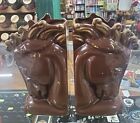 Vtg Set Brown Gold Royal Haeger Style Horse Head Ceramic Bookend Planters 8 6 