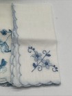 Vintage Ladies Hankies Lot Of 4 Cloth White Blue Embroidered Floral Spring Lace