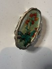 Vintage Floral Pill Box 2 Compartment Silver Tone Metal Oval Trinket Case