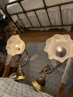 Antique 1890 s Pair Of Gas Sconces - Electrified - Acid Etched Shades