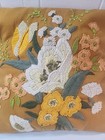Vintage 70s Decorative Embroidered Floral Throw Pillow With Removable Cover 14 