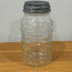 Longaberger Blue Ribbon Quart Canning Jar W zinc Mason Porcelain Lined Cap Lid