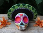 Day Of The Dead Large Sugar Skull Clay Handmade By Rafael Pineda Mexico Folk Art