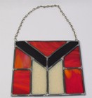 Vtg Red   Cream Chevron Stained Glass Suncatcher Hanging Panel 7 5  X 7 75 
