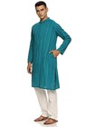 Men s Blue Cotton Kurta Pajama Set Indian Wedding Party Ethnic Festival Clothing