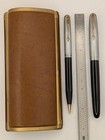 Parker 51 Black Ster Silver Cap Fountain Pen   Pencil Set 14k Gold Nib Restored