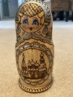 Vtg Hand Painted Russian Nesting Dolls Burch Wood Burned Signed 6 Piece Set