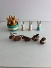 Lot Of 3 Different Vintage Wooden Rabbit Families