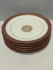 6 Vtg Antique Versailles 8-3 8  Plates Maroon   Gold W filigree Medallion As Is