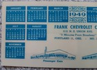 Rare Vintage 1949 Frank Chevrolet Advertising Plastic Calendar Portland Oregon 