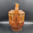Antique Asian Chinese Laquer   Wood 3 Tier Wedding Basket