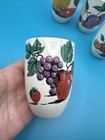 Vintage 60s Cups Juice Drinking Glasses Retro Fruit Pattern White Set 4 Tumbler