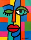 Original Cubist Face Art 14x11 Canvas Colorful Abstract Expressionist Painting