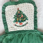 Vintage Christmas Apron With Tree Design And Hearts Green And White Ruffle Trim