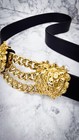 Rare Vintage 1989 Mimi Di N Signed Double Lion Head Statement Belt Black Gold