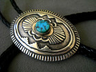 Pete Morgan  Native American Navajo Turquoise Nugget Sterlin Silver Bolo Tie 54g