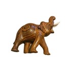 Vintage 1960s Hand Carved Wooden Elephant Statue In Wood Raised Trunk 7  Tall