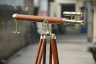 Nautical Floor Standing Telescope Maritime Brass 39  Telescope W  Wooden Tripod