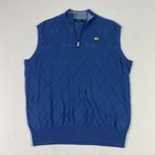 Masters Sweater Vest Mens Large Blue Golf 1 4 Zip Argyle Cashmere Blend
