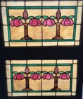 Beautiful Pair Of Antique Stained Leaded Glass Transom Windows 32  By 21 