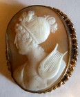 Italian Shell Cameo Pin Classical Portrait Of A Woman Vintage Estate Jewelry