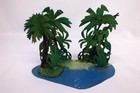 Vtg Hawaiian Lead Tin Toy Figure Outrigger Canoe Paddler Palm Trees Hawaii