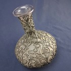 Silver Metal Overlay Glass Vase With Floral Pattern  Indian Clutch Style