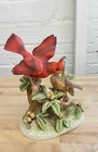 Cardinal Bird Figurine Hand-painted Male And Female Pair Nature Scene 11 Inch