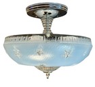 Antique 1920s-1930s Art Deco Nouveau Federal Stars Blue Ceiling Light Fixture