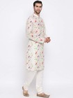 Vastramay Men s Cotton Blend Kurta Pyjama Set   Perfect Spring Edit Floral De   