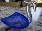 Vintage Hand Blown Art Glass Swirl Blue Swan Trinket Dish Vessel - Nice 