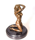 Vintage Bronze Sculpture Statue Woman Marble Deco V Mavchi Rare Decor Art 20th